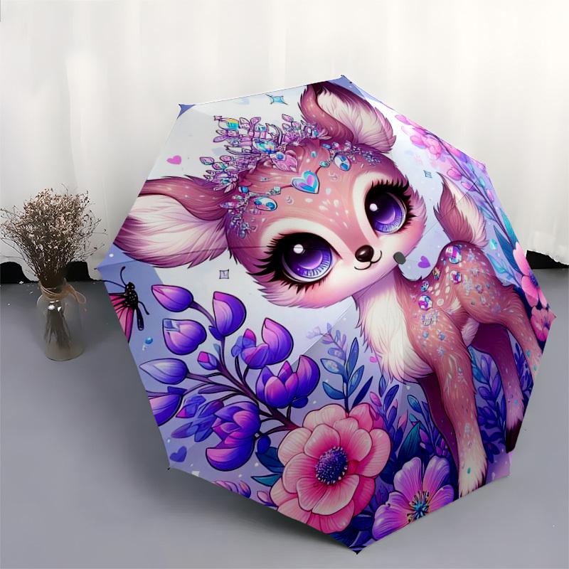 1pc Fantasy Deer with Crystal Crown Umbrella with Plastic Handle,Suitable for All Seasons Home Travel Outdoor UmbrellaDD336