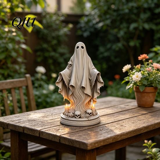 Detailed Ghost Carving Halloween Figurine, Spooky Resin Skulls Statue for Bedroom Ornament Tiered Tray Home Table Centerpiece, Party Supplies