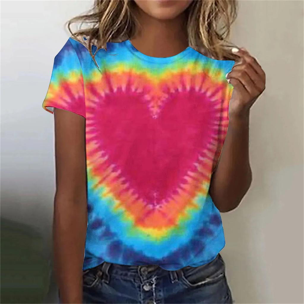 Красочные футболки с 3D-принтом в стиле тай-дай для женщин, футболка с коротким рукавом и круглым вырезом, Y2k, Харадзюку, больших размеров, топы, женская одежда