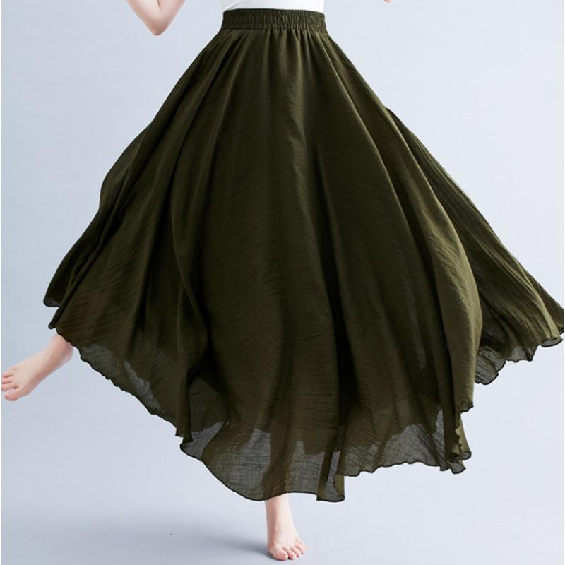 Юбка Mori Girl Artistic Plus Size из хлопка и льна, свободная талия, льняная юбка А-силуэта, длинная однотонная юбка в этническом стиле, большая юбка-свитер