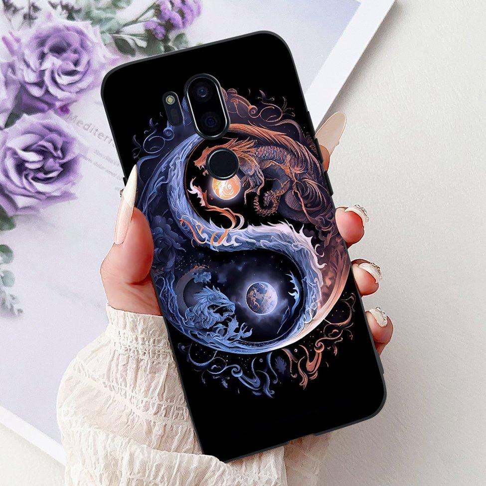 Чехол для LG G7 ThinQ Черный Силикон Милый Кот Модные Цветы Крутая Расписная Задняя Крышка Для Телефона LG G7ThinQ LMG710EM