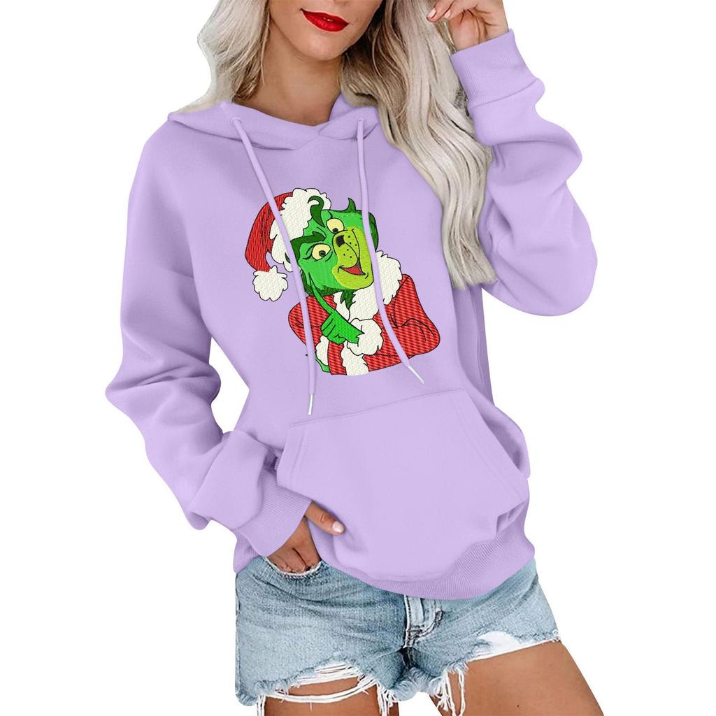 Женский повседневный удобный свитшот с капюшоном, длинным рукавом и рождественским принтом