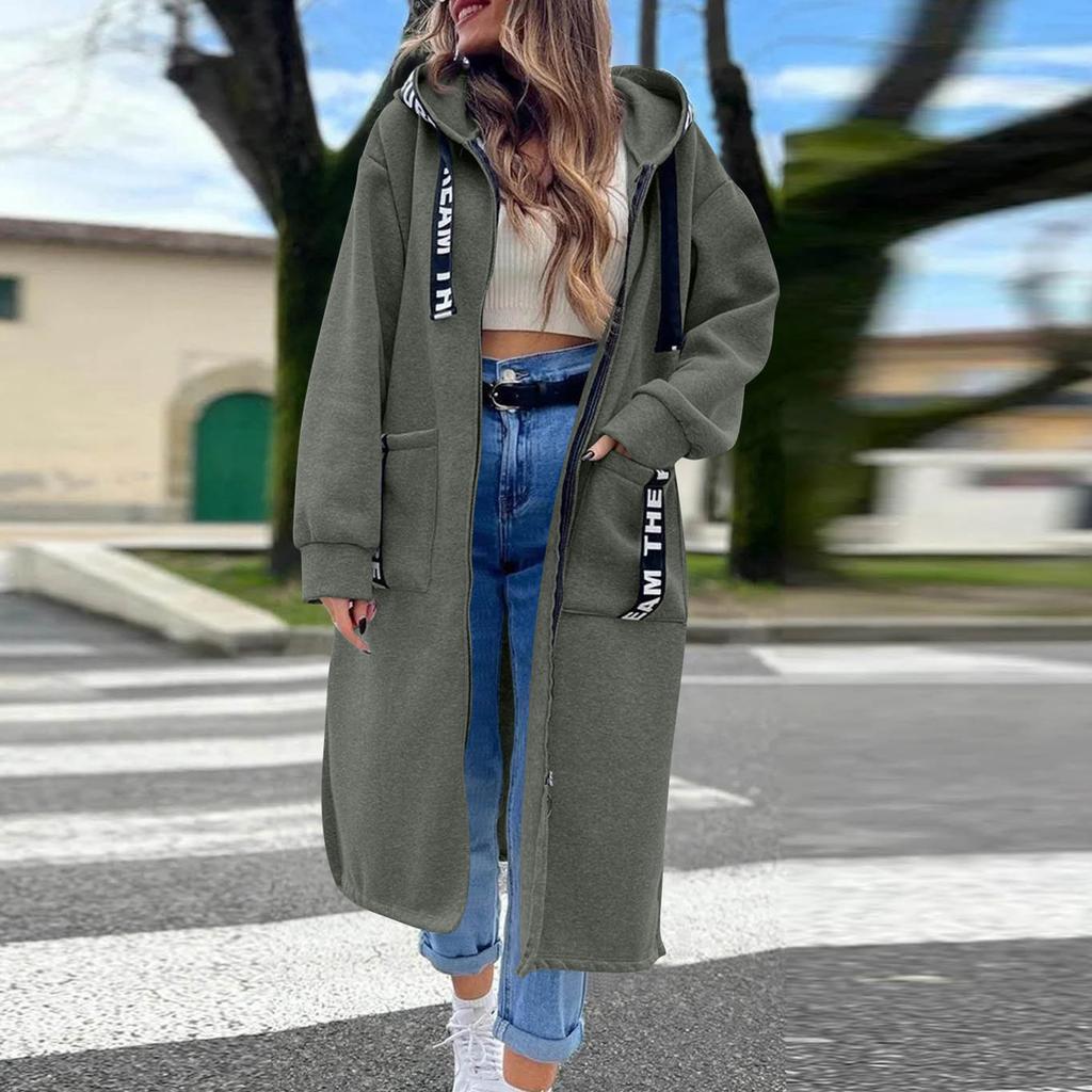 Женская модная куртка Повседневный однотонный кардиган с длинными рукавами Худи Длинное пальто