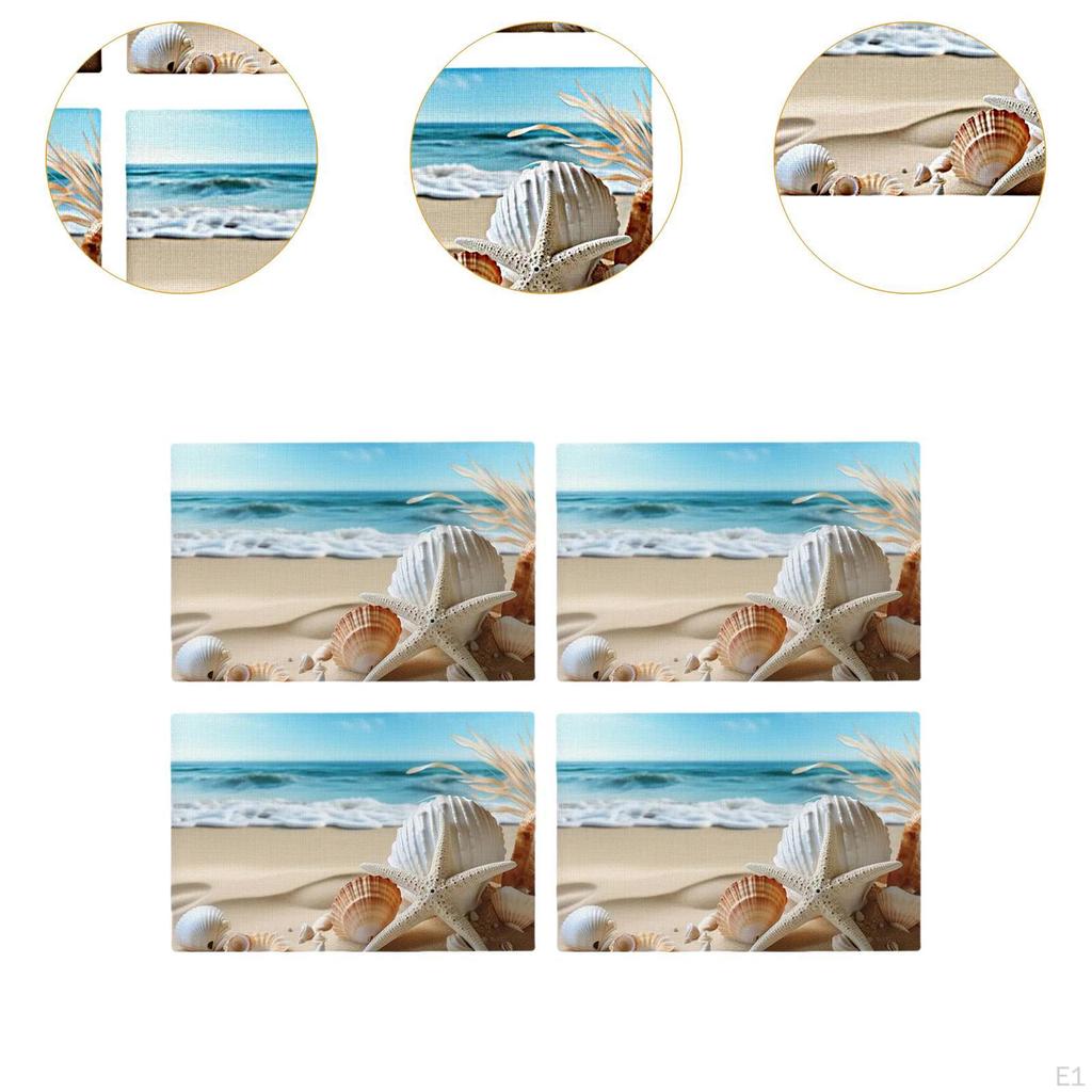 4 шт. пляжные коврики для столовых приборов, термостойкие, моющиеся, нескользящие, водонепроницаемые, льняные, обеденные