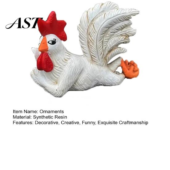 Pastoral Style Decorations White Rooster Statue with Enchanting Posture & Long Eyelashes, Creative Table Art Sculpture, Funny Resin Whimsical