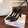 2025 New Celebrity Temperament French Patent Leather High-heeled Mary Jane Shoes Women's Spring and Autumn One-word Buckle Belt Thick Heel Single Shoe
