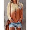 2024 Gradient Faith Letter Print Women's T-shirt Long Sleeve Crop Top Female Graphic Blouse Plus Size Women's Clothing Shirts