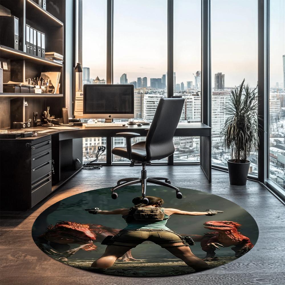 Tomb Raider Printed Round Rug Carpet Chair Rug Area Rug Entryway Doormats,for Office Chair Living Room Bedroom Kitchen Room.