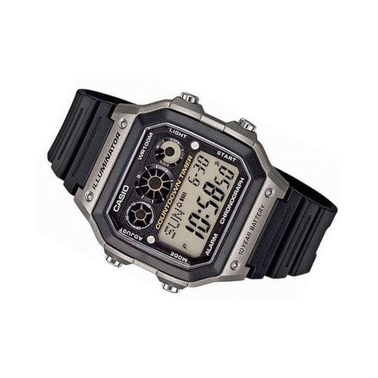 Casio Стандартная серия Классические Ретро Квадратные Десятилетняя Батарея Водонепроницаемые Кварцевый Механизм Ремешок из Смолы Часы Мужские Черные AE-1300WH-8A