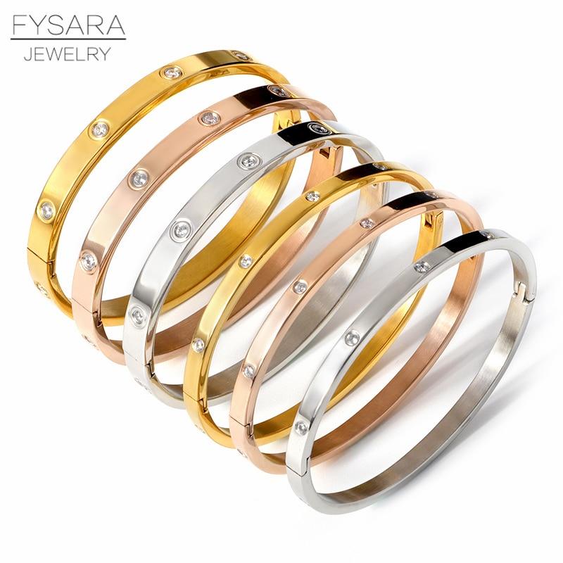 Luxury Lover Jewelry Women Bangle Titanium Steel Couple Jewelry Full Cz White Crystal Buckle Bracelets Bangles Men