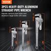 3PCS Aluminum Straight Pipe Wrench Set 10/14/18 in Plumbing Wrench CRV Jaw