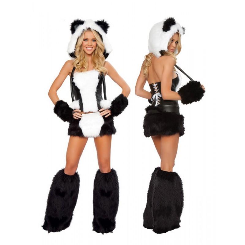 Halloween Costume Women Furry Animal Roleplay Dress Party Performance Outfit Leopard Catgirl Style