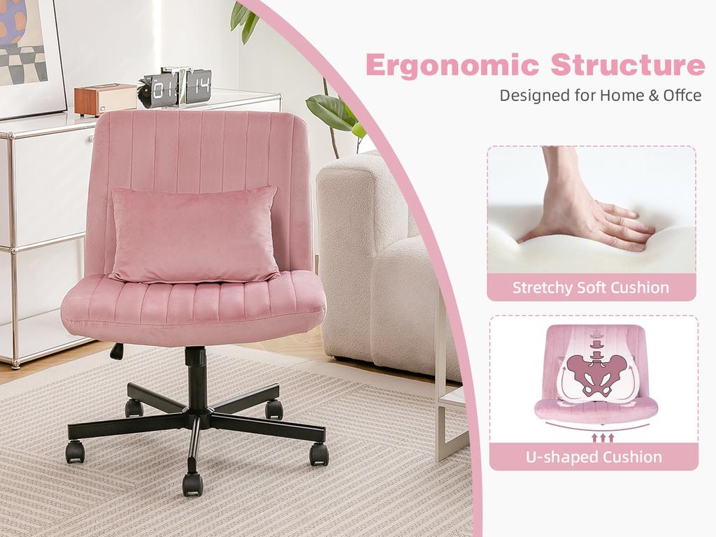 Modern Office Chair – Height-Adjustable Swivel Chair without Armrests with Quiet Casters & Cushion – Fabric Office Chair for Study & Living Room