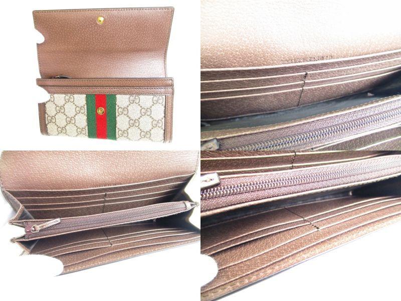 Authentic GUCCI GG Ophidia Brown Leather Web Strip Continental Wallet #a068  Open box