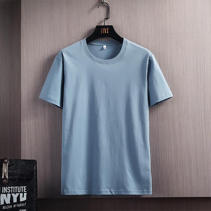 Мужская летняя свободная хлопковая рубашка с короткими рукавами и круглым вырезом 