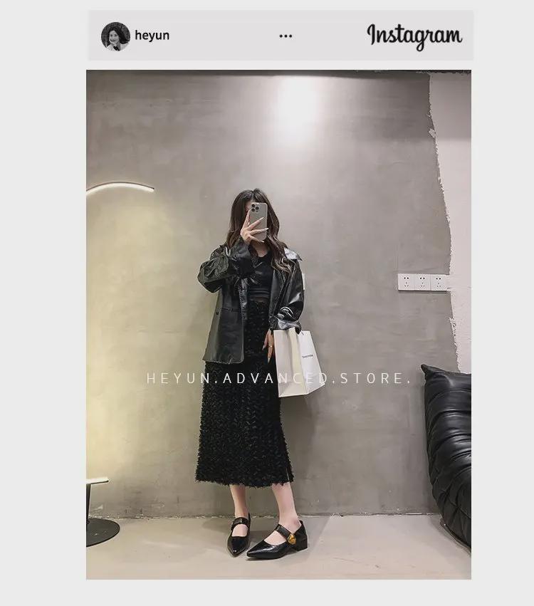 Женские туфли Mary Jane из кожи на толстом каблуке с острым носком, осень 2024 г. - средний каблук, британский повседневный стиль