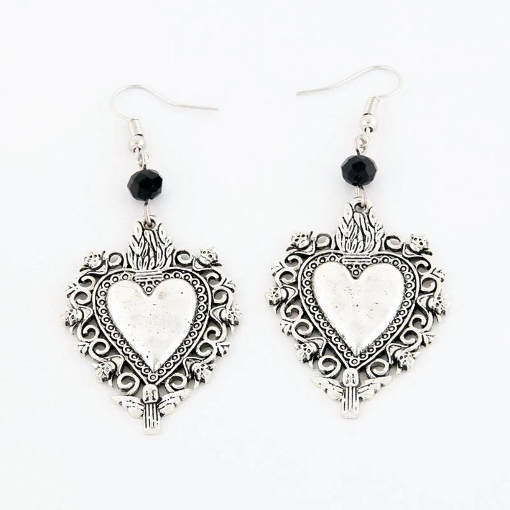 Gothic Retro Black Zircon Sun Moon Mango Star Long Pendant Dangle Earrings for Women Bohemian Fashion Jewelry Accessories Gifts