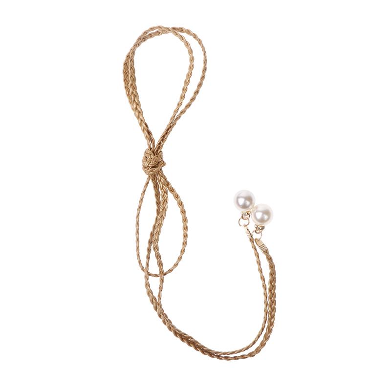 Ретро PU плетеный жемчужный пояс-цепочка на талию универсальный женский кожаный веревочный пояс на талию джинсы платья одежда аксессуары