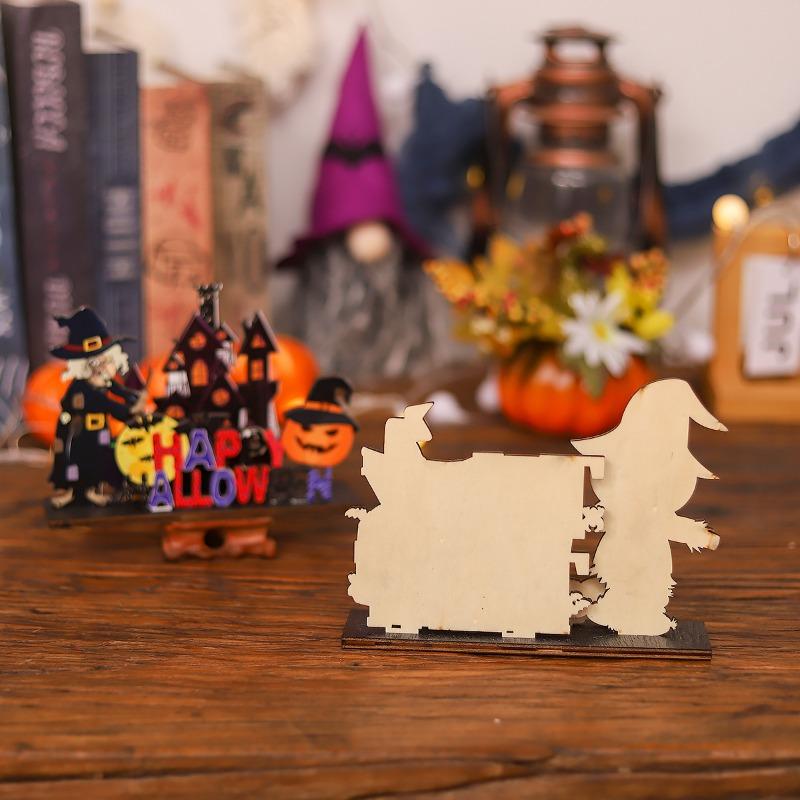Halloween Ornament Props Wooden Miniature Scene Ornament Cartoon Ghost Gift Ghost Festival Dress Up