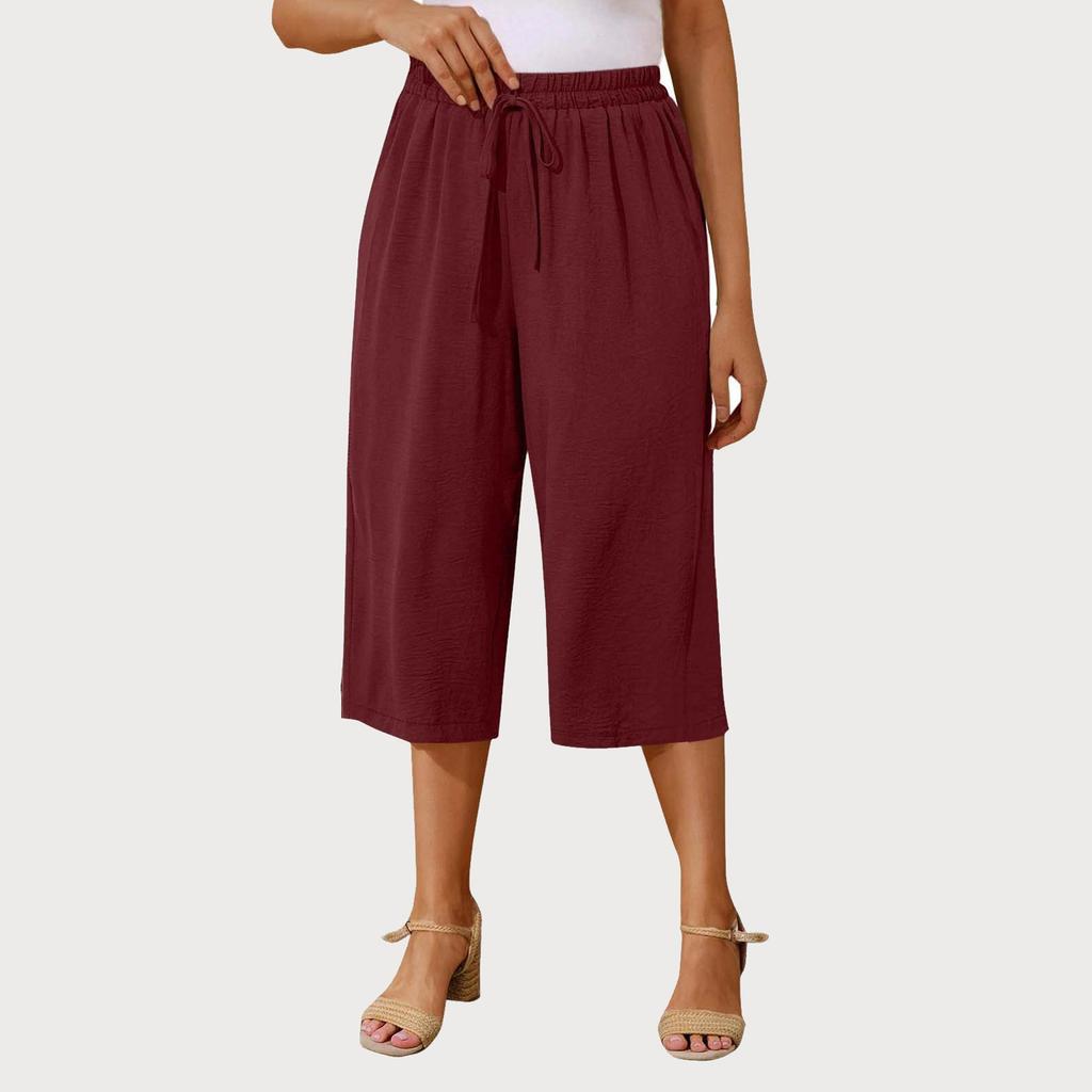 Женские однотонные повседневные брюки с высокой талией, спортивные брюки, шорты 1/2