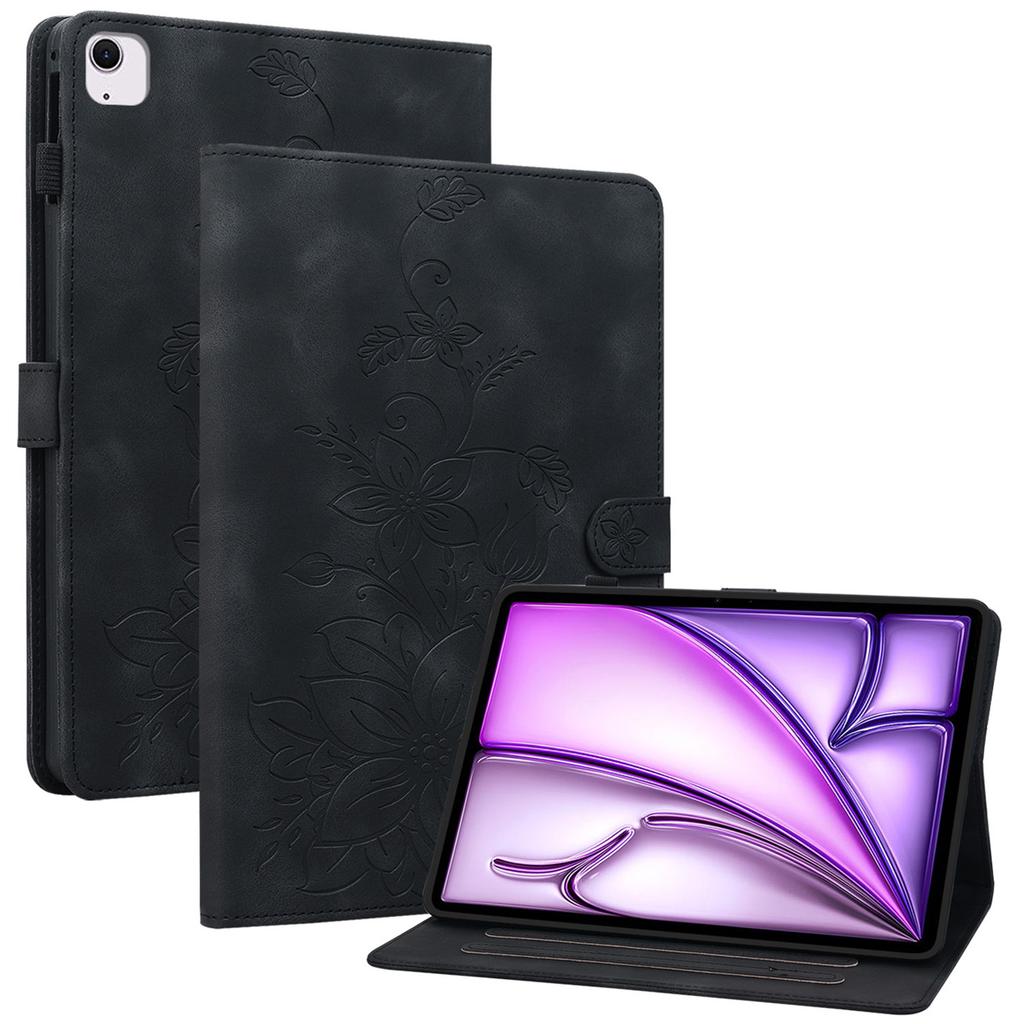 Для iPad Эйр 13 (2025)/(2024) Чехол из ПУ кожи Держатель для карт Подставка Чехол для планшета Дизайн с лилиями