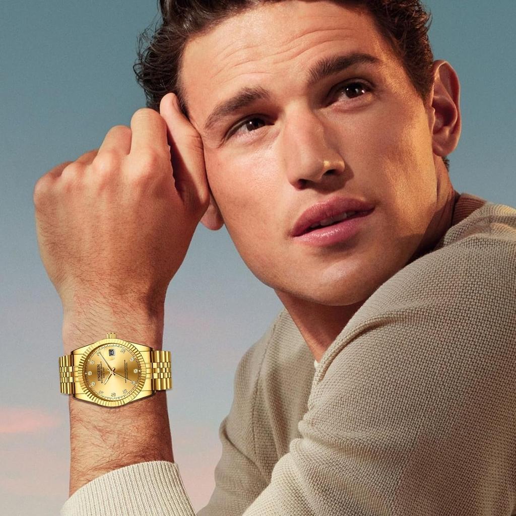 Pair Watch Pair Watch Couple Gold Stainless 3ATM Waterproof Stylish Analog Display Japanese Quartz Watch Gold Leisure Business Fashion Accessories