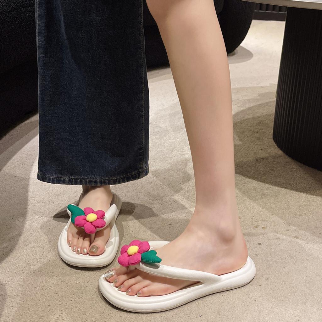 Милые цветочные шлепанцы женские летние уличные модные нескользящие мягкие пляжные туфли женские повседневные универсальные плоские сандалии De Mujer