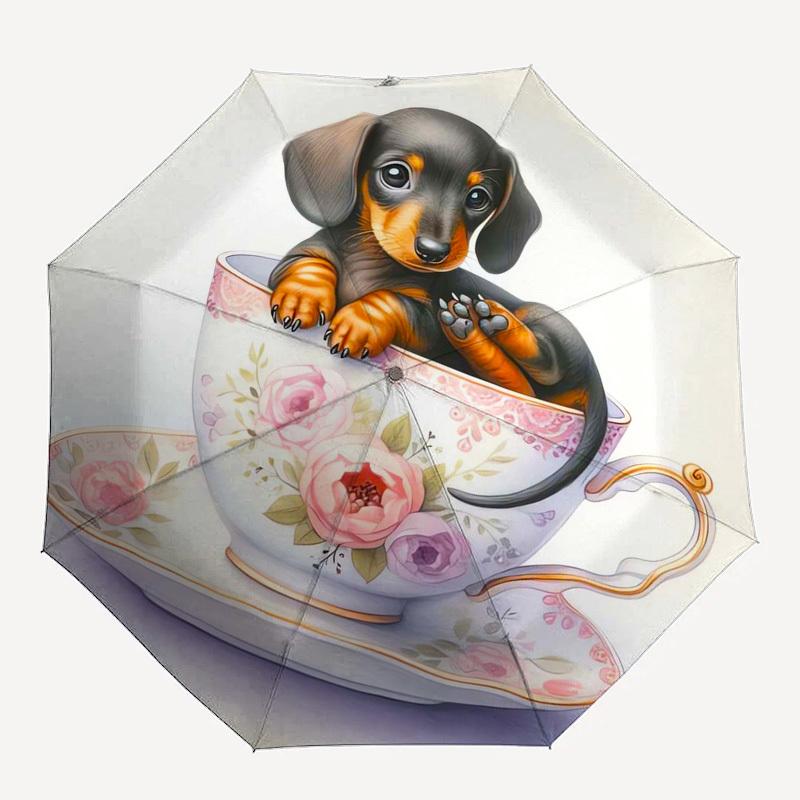 1pc Teacup Dachshund Umbrella with Plastic Handle,Suitable for All Seasons Home Travel Outdoor Umbrellaptys31029