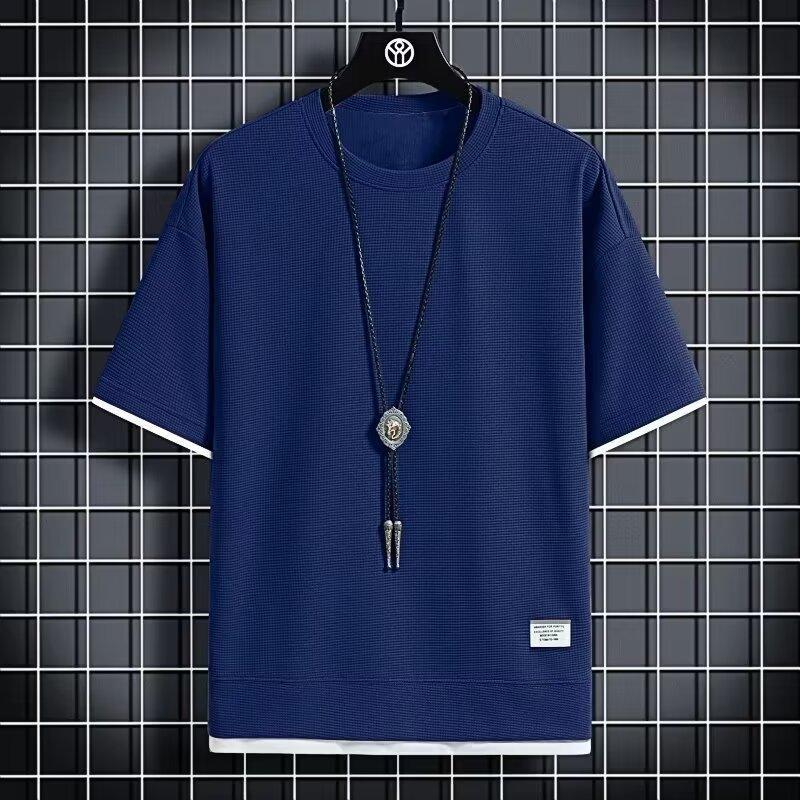 Men's Summer Casual Two-Piece-Look T-Shirt, High-End Large-Size Sports Short-Sleeve Five-Point Sleeve Top