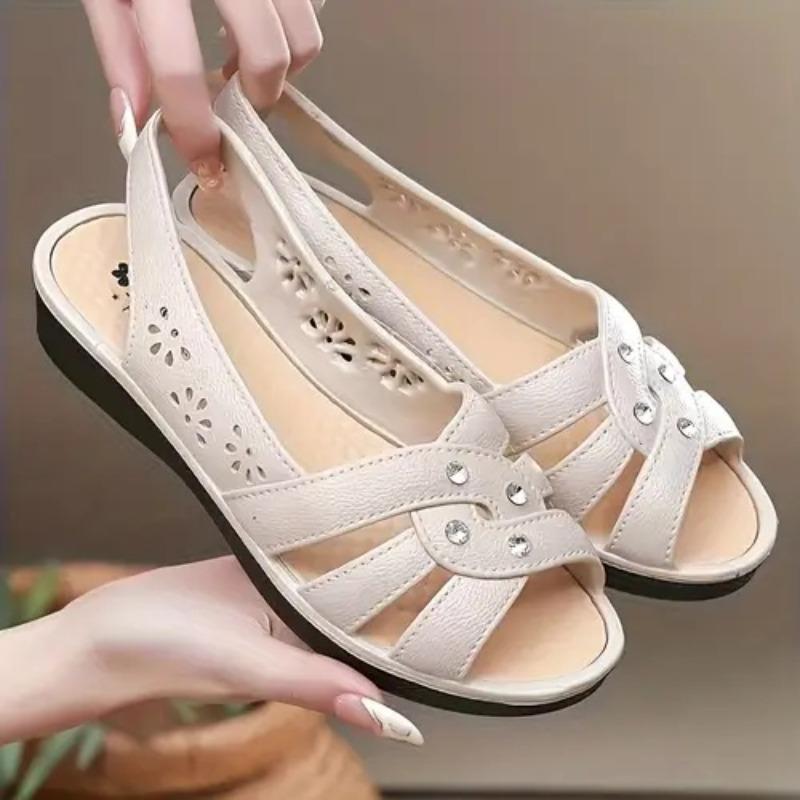 Дамы, Лето, Босоножки на танкетке, Удобные, Воздухопроницаемые, Однотонные, Простые, С выемками, Мягкая подошва, Модные, Повседневные, Тапочки для мам