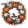 Seasonal Home Decor Fall Pumpkin Sunflower Wreath Hanging Decor, Acrylic Hand Painted Decorative Holiday Accent Window Ornament, Thanksgiving