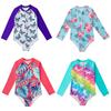 Детский цельный купальник с длинными рукавами для девочек, боди на молнии с милым мультяшным принтом, купальники, пляжная одежда