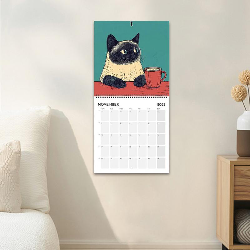 2025 Calendar Cat Design Hangable Calendar 12-Month 2025 Monthly Weekly Planner Calendar Wall Calendar for Bedroom Study Room