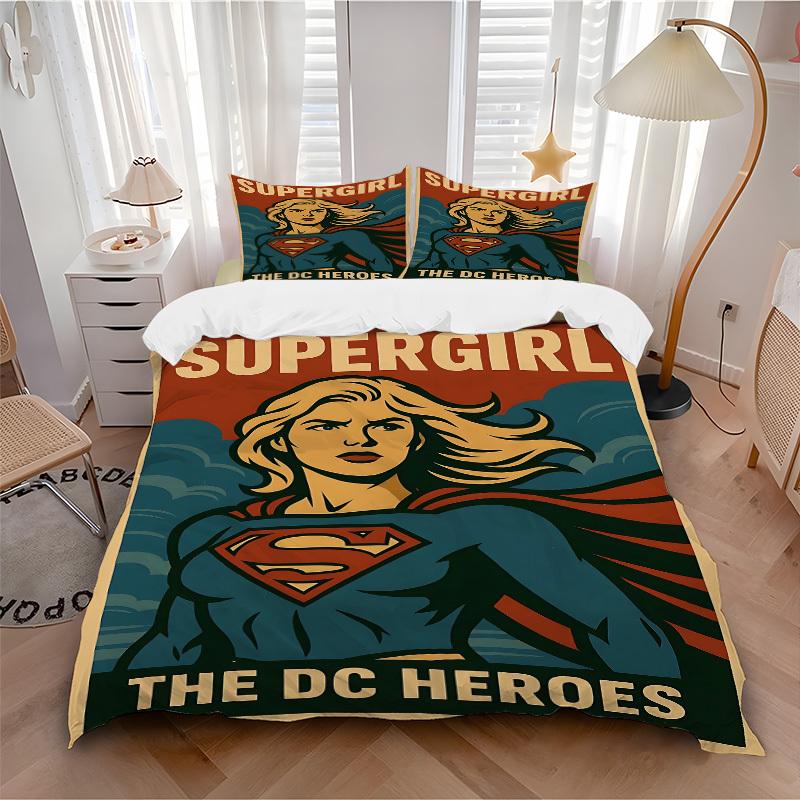 3pcs Supergirl Duvet Cover Set, 1 Duvet Cover + 2 Pillowcases (No Insert), Cozy Bedding, Bedroom Set, Easy Care, Durable yy251103084