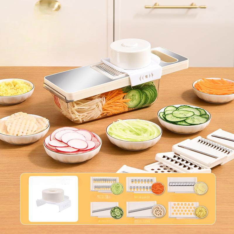 Бытовая овощерезка из нержавеющей стали Кухонная овощерезка и терка для картофеля Нескользящая ручка с защитой для рук и теркой