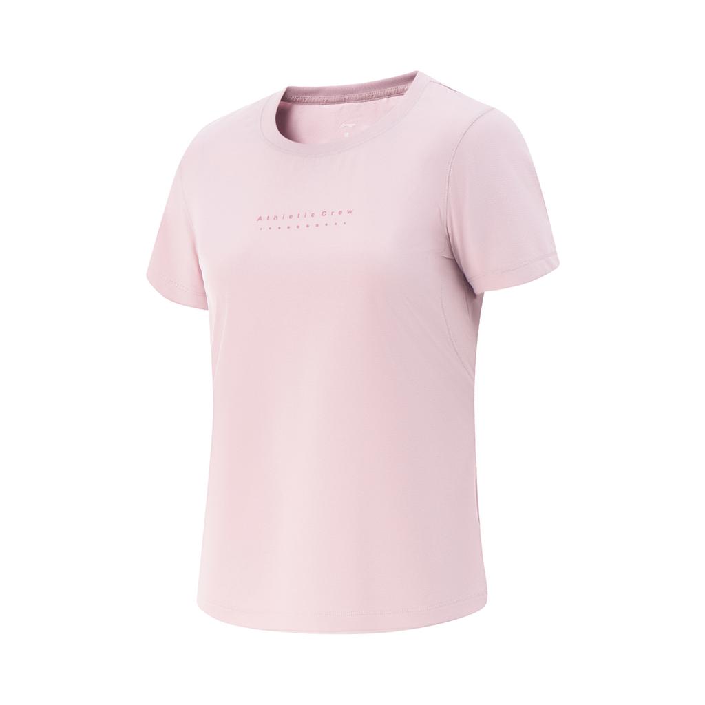 Li-Ning Серия Фитнес Простая однотонная футболка с круглым вырезом и короткими рукавами Женские топы телесно-розовый ATSV510-2
