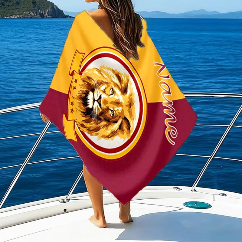 1pc Football6 Beach Towel with Custom Name, Beach/Swimming/Bath/Picnic/Camping Towel, Suitable for Seaside Beaches