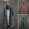 Long Plus Size Plaid Pattern Shirt Lapel Long Sleeve Blouse Women