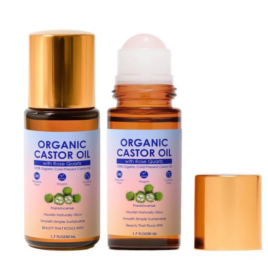 1/2/3 шт. 50 мл Органическое касторовое масло с роликом из розового кварца Дорожное питательное увлажняющее 1,7 жидких унции Чистое Extra Virgin Роликовое касторовое масло