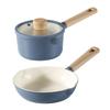 CAROTE Frying Pan 3 Piece Pot PFOA PFOS One Year Warranty Compatible with IH Gas Marble Compact Set for Single Easy To Cozy Blue Set, Set, Free, &
