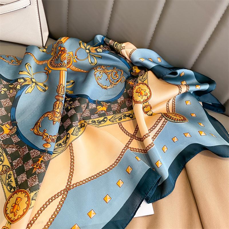 Luxury Silk Feeling Square Scarf Women Print Satin Neckerchief Spring Hair Band Foulard Bandana Echarpe Tie Shawl Wraps