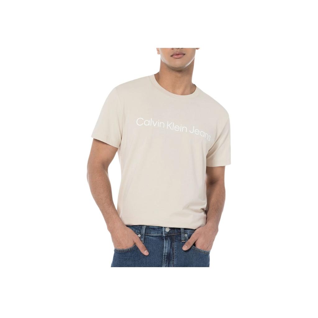 Calvin Klein Удобная мужская футболка с коротким рукавом и круглым вырезом цвета слоновой кости J321612-ACI