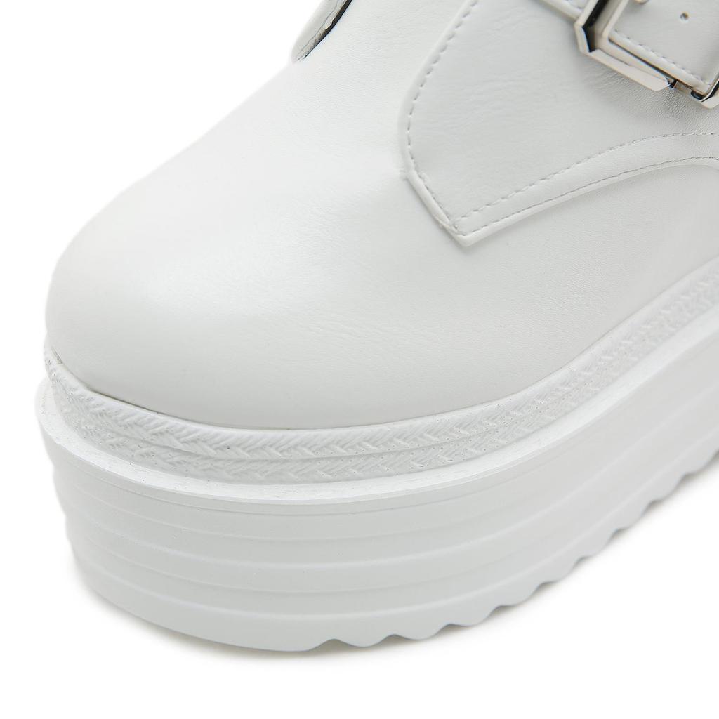 Gdgydh Women's Trendy Platform Boots Fashion Side Zipper Buckle Strap Design Stylish Mid Calf Boots Height Increasing