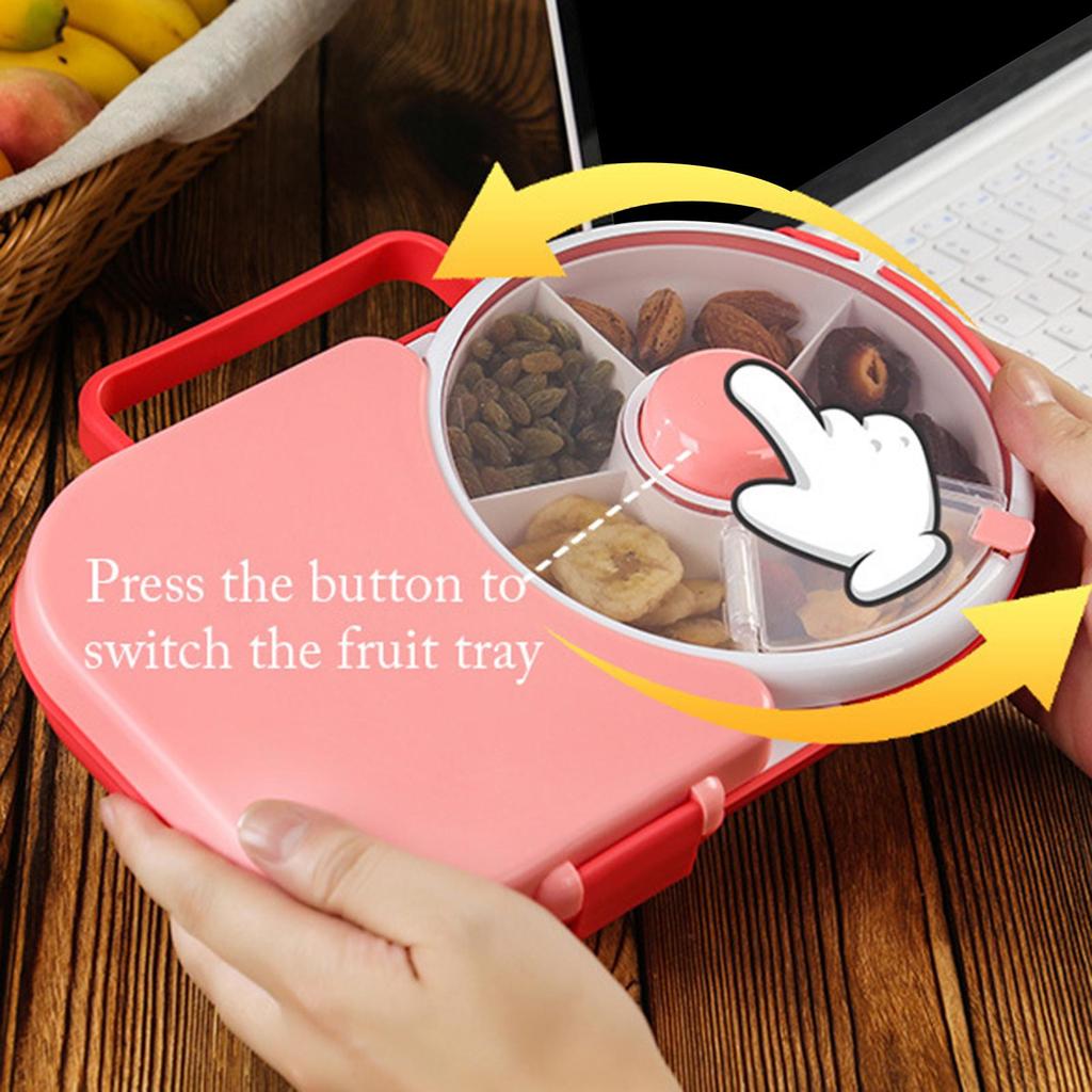 Snack Rotating Container Multifunction Sealing Lunch Box Sealed Fruit Tray with Lid Leakproof Road Trips for Veggie Kids Adults