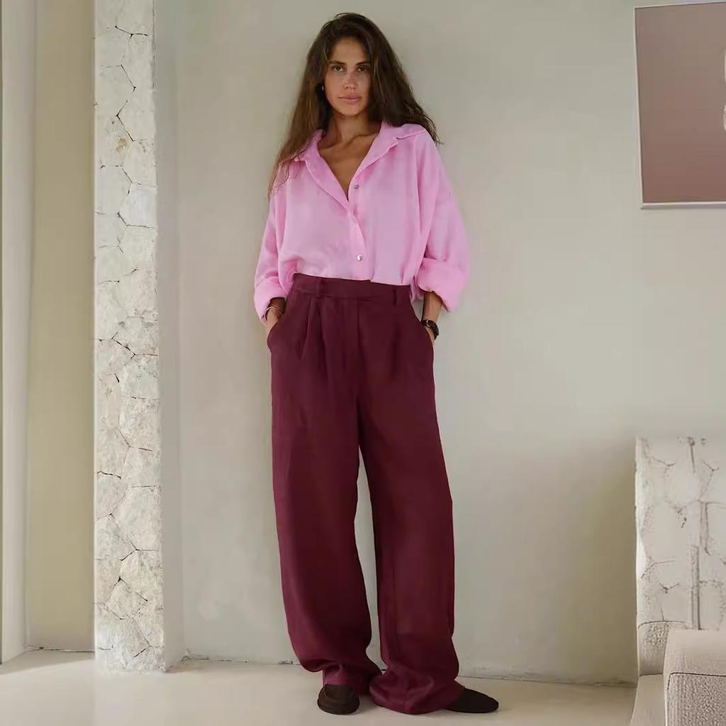 GMXIA Cotton Linen Trousers Summer New Female Temperament Commuter Straight Casual Dragging Trousers Cotton Linen Trousers