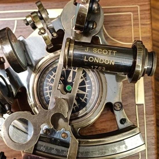 Brass Sextant with Wooden Box, Nautical Navigation Instrument, Maritime Decor Replica