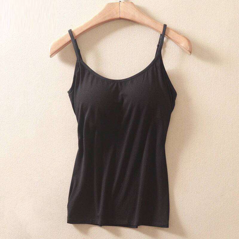 Wtempo Women Vest Tank Sexy Women Shirt Tanks Solid Camisole Tops With Built In Bra Neck Vest Padded Slim Fit Tank Tops