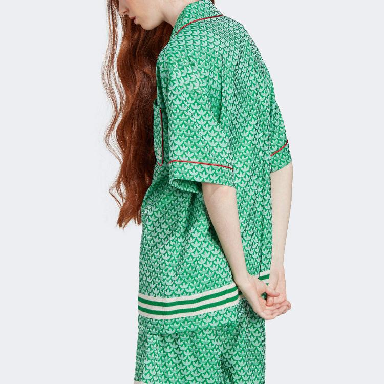 adidas Оригинальная свободная повседневная рубашка с коротким рукавом в стиле 70-х годов с принтом логотипа, женские рубашки зеленого цвета IK7880