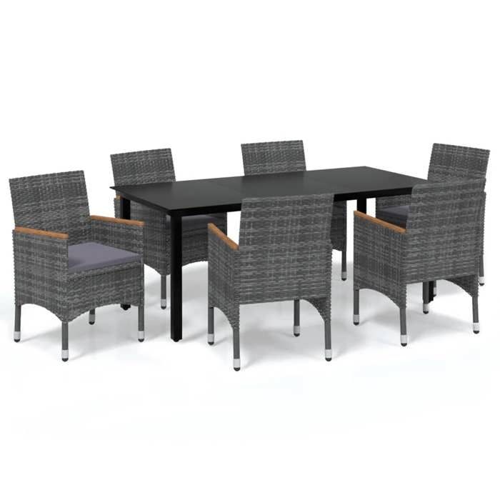 VidaXL Mobilier à Dîner de Jardin et Coussins 7 pcs Ensemble de Salle à Manger de Patio Table et Chaises d'Extérieur Balcon 3095007