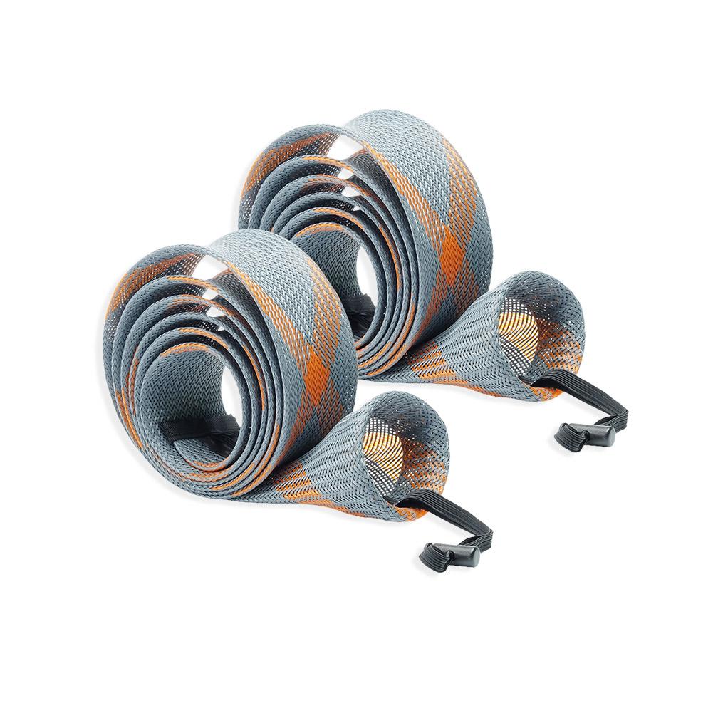 2Pcs Braided Mesh Rod Protector with Lanyard 32mm Spinning Rod Sleeve Cover Scalable for Casting Sea Fishing Spinning Rod